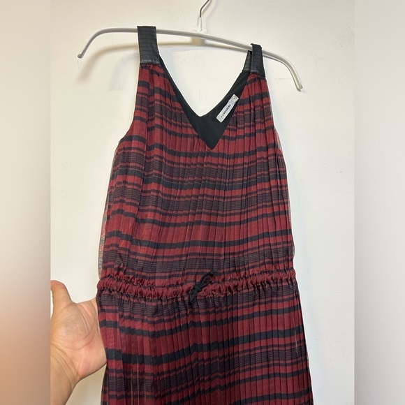 J.Lindeberg  Luna Printed Chiffon red/ Black  Bodysuit Pleated maxi Dress Sz 36 - Picture 5 of 9